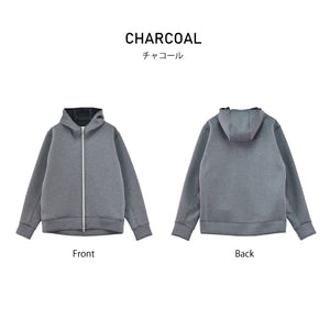 【日本製】 スウェットパーカー メンズ 厚手 フルジップ カイロポケット ダンボールニット チャコール(YMT-002-ch)