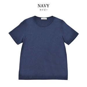 【日本製】 tシャツ レディース 半袖 カットソー クルーネック 軽い イージーケア 綿モダール コットン 無地 ネイビー(FL23SS-0010W-na)