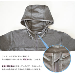 パーカー レディース フルジップ 吸汗速乾 UVカット 軽い 無地 羽織 チャコール(FL23SS-001W-ch)
