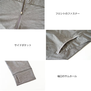 パーカー レディース フルジップ 吸汗速乾 UVカット 軽い 無地 羽織 チャコール(FL23SS-001W-ch)