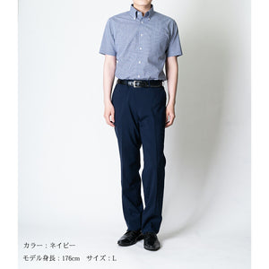 【日本製】 ワイシャツ メンズ 半袖 ドレスシャツ ビジネス ボタンダウン ギンガムチェック ネイビー(SHFJ23-036-na)