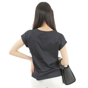 【日本製】 tシャツ レディース 半袖 インナー 柔らかい 薄手 無地 ショートスリーブ ネイビー(FL23SS-21W-na)