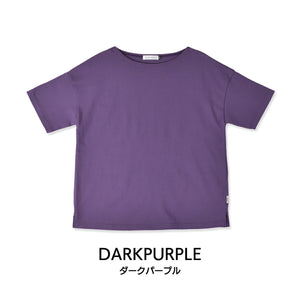 【日本製】 tシャツ レディース 半袖 透けない 大きいサイズ ボートネック 綿100％ ハードコットン ダークパープル(FL23SS-016W-dpu)