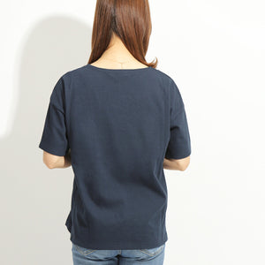 【日本製】 tシャツ レディース 半袖 透けない 大きいサイズ ボートネック 綿100％ ハードコットン ダークパープル(FL23SS-016W-dpu)