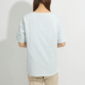 【日本製】tシャツ レディース 半袖 ボーダーtシャツ 綿100％ ハードコットン ホワイト(FL23SS-018W-wh)