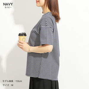 【日本製】tシャツ レディース 半袖 ボーダーtシャツ 綿100％ ハードコットン ホワイト(FL23SS-018W-wh)