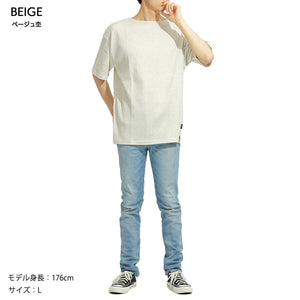 【日本製】 ワッフル tシャツ メンズ 半袖 ボートネック 綿100％ ゆったり 大きいサイズ 無地 チャコール(FL23SS-014m-ch)