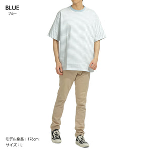 【日本製】 ボーダー tシャツ メンズ 半袖 綿100％ 厚手 大きいサイズ クルーネック 丸首 ハードコットン ホワイト(FL23SS-017M-wh)