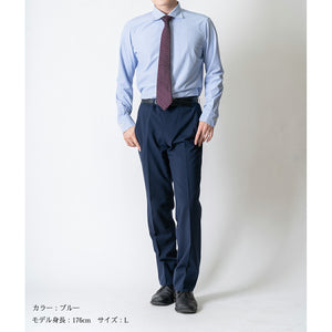 【日本製】 ワイシャツ メンズ 長袖 ビジネス ストレッチ イージーケア ノーアイロン ストライプ ワイドカラー ブルー(SNKJ22-020-bl)