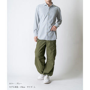 【日本製】 ワイシャツ メンズ 長袖 ビジネス ストレッチ イージーケア ノーアイロン ストライプ ワイドカラー サックス(SNKJ22-020-sa)