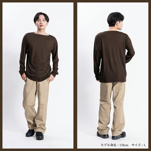 【日本製】ウール tシャツ メンズ 長袖 ボートネック インナー ゆったり ウール100％ グレー(STKJ22-020-gr)