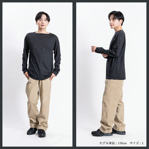 【日本製】ウール tシャツ メンズ 長袖 ボートネック インナー ゆったり ウール100％ グレー(STKJ22-020-gr)