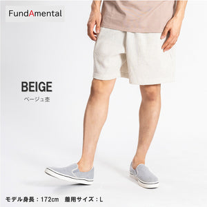 【日本製】 ハーフパンツ メンズ ひざ上 ショート ワッフル生地 綿100％ 柔らかい 涼しい 無地 ベージュ杢(FL24SS-005-be)