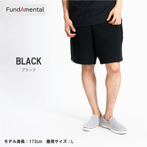 【日本製】 ハーフパンツ メンズ ひざ上 ショート ワッフル生地 綿100％ 柔らかい 涼しい 無地 ブラック(FL24SS-005-bk)