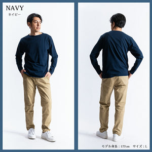 【日本製】 tシャツ 長袖 メンズ ボートネック 綿100％ 無地 ハードコットン ネイビー(FL22FW-004M-na)