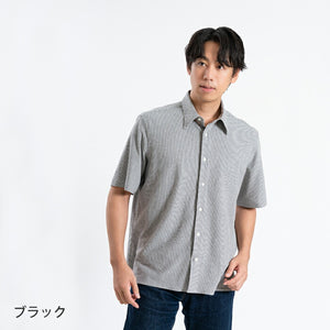 【日本製】 ワイシャツ メンズ 半袖 ビジネスカジュアル ストライプ オーガニックコットン 綿100％ レギュラーカラー ブラック(SHKB24-071-bk)