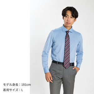 【日本製】 ワイシャツ メンズ ビジネス 長袖  鹿の子 吸水速乾 ストレッチ ノーアイロン 無地 ワイドカラー サックス(SNKN24-082-sa)