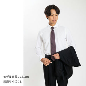 【日本製】 ワイシャツ メンズ ビジネス 長袖  鹿の子 吸水速乾 ストレッチ ノーアイロン 無地 ワイドカラー ブラック(SNKN24-082-bk)