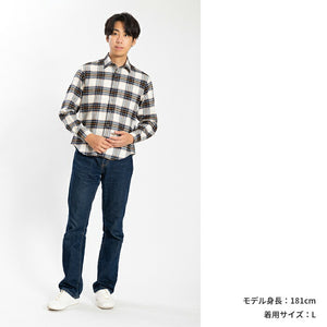 【日本製】チェックシャツ メンズ 長袖 綿100％ オーガニックコットン レギュラーカラー ネイビー(SNFB24-077-na)