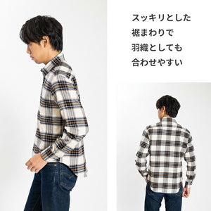【日本製】チェックシャツ メンズ 長袖 綿100％ オーガニックコットン レギュラーカラー イエロー(SNFB24-077-ye)