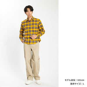 【日本製】チェックシャツ メンズ 長袖 綿100％ オーガニックコットン レギュラーカラー イエロー(SNFB24-077-ye)