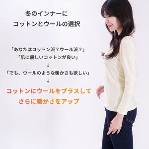 【日本製】 超極暖プレミアムウール インナー レディース 長袖 クルーネック 裏起毛 あたたかい 保温 ストレッチ 綿ウール混 ブラック(PMW-03W-bk)