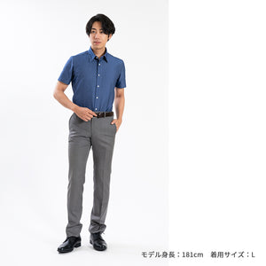 【日本製】 ワイシャツ メンズ ビジネス 半袖 デニムシャツ ノンアイロン 無地 レギュラーカラー ブルー(SHKN25-092-bl)