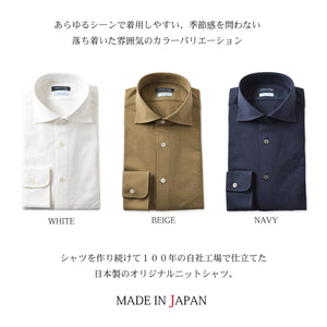 【日本製】 ワイシャツ メンズ 長袖 ビジネス 吸水速乾 ノーアイロン サッカー生地  無地 ワイドカラー クールマックス ベージュ(SNKN23-041-be)