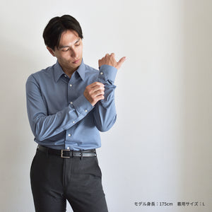 【日本製】 ワイシャツ メンズ ビジネス 長袖 スリムフィット 吸水速乾 ストレッチ ノーアイロン 無地 レギュラーカラー イージーフォーマルシャツ サックス(SNKN24-073FM-sa)