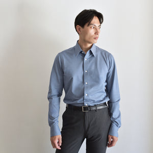 【日本製】 ワイシャツ メンズ ビジネス 長袖 スリムフィット 吸水速乾 ストレッチ ノーアイロン 無地 レギュラーカラー イージーフォーマルシャツ サックス(SNKN24-073FM-sa)