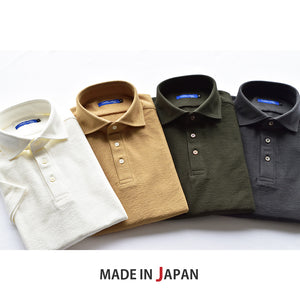 【日本製】 ポロシャツ メンズ 半袖 ビジネス 綿100％ 天然素材 やわらかい ドライタッチ 無地 ワイドカラー ホワイト(SPKB25-094-wh)