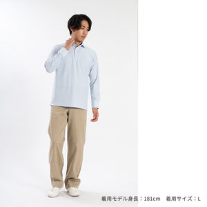 【日本製】ポロシャツ メンズ 長袖 ビジネス カジュアル ノーアイロン ストライプ ワイドカラー サックス(SPKB25-098-sa)