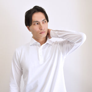 【日本製】 ポロシャツ 長袖 メンズ ビジネスカジュアル ビズポロ 吸水速乾 ワイドカラー ヘリンボーン ブルー(SPKB26-121-bl)