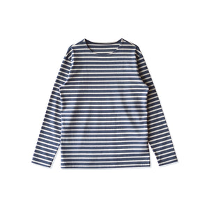 【日本製】 ボーダー tシャツ メンズ 長袖 バスクシャツ クルーネック 丸首 厚手 綿100％ ネイビー(STKB24-059-na)