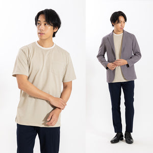 【日本製】 tシャツ メンズ 吸水速乾 通気性 ビジネスカジュアル クルーネック 無地 リネンライク ブラック(stkb26-114-bk)