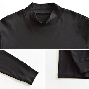 【日本製】 tシャツ メンズ 長袖 ビジネスカジュアル モックネック 無地  高級綿100％ スビンプラチナム ブラック(stkb26-126-bk)