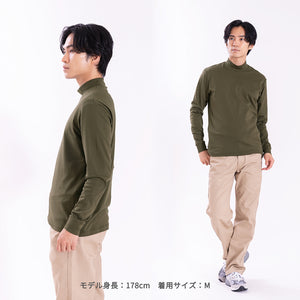 【日本製】 tシャツ メンズ 長袖 ビジネスカジュアル モックネック 無地  高級綿100％ スビンプラチナム ブラック(stkb26-126-bk)