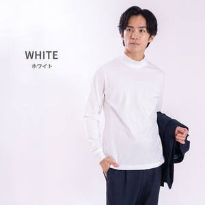 【日本製】 tシャツ メンズ 長袖 ビジネスカジュアル モックネック 無地  高級綿100％ スビンプラチナム ブラック(stkb26-126-bk)