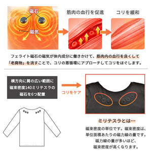 【日本製】 超極暖 マグネウォーム インナー メンズ 長袖 クルーネック 裏起毛 磁気 こり改善 管理医療機器 ブラック(WCMG-01-bk)