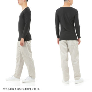 【日本製】 超極暖プレミアム インナー メンズ 長袖 Vネック 裏起毛 あたたかい 保温 ストレッチ ブラック(WCPM-02-bk)